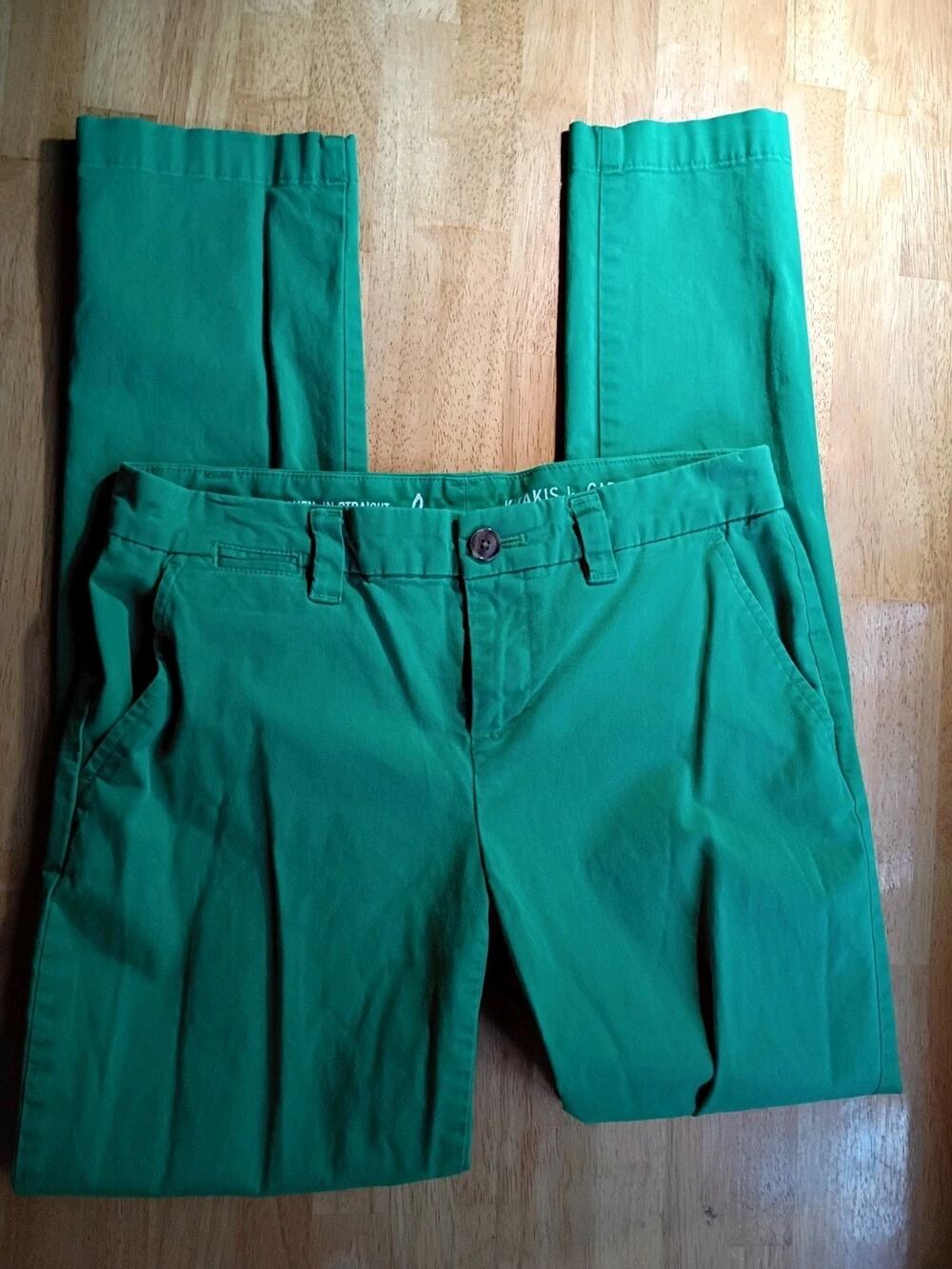 GAP Pants Womens 0 Green Broken In Straight Leg Khakis Stretch 28.5 Inseam